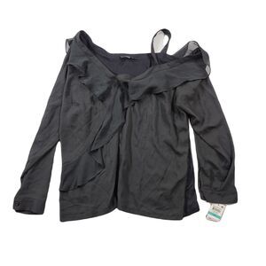 INC Ruffle One Shoulder Blouse Womens 0X Plus‎ Size Deep Black
